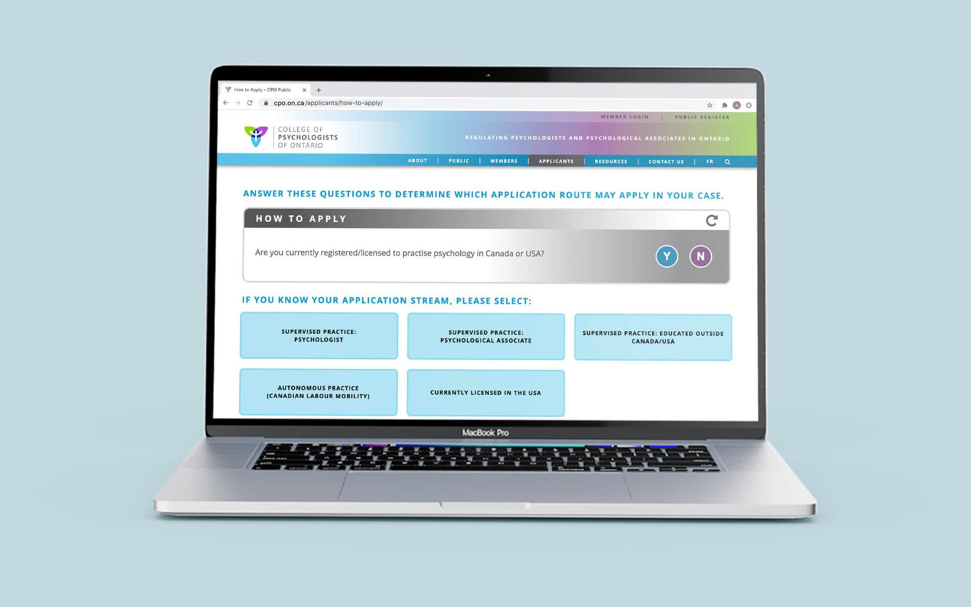 Decision tree on the website design and development for the College of Psychologists of Ontario